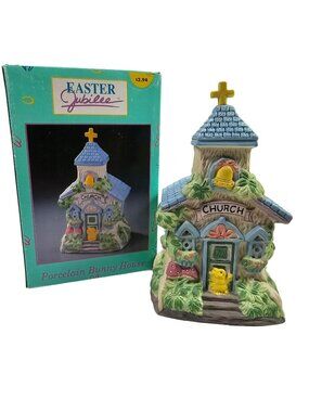 Easter Jubilee Porcelain Bunny House Church with Original Box 7" Vintage Kmart